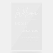 Moderne Bruiloft Welkom Witte Tekst Acryl Bord (Voorkant)