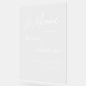 Moderne Bruiloft Welkom Witte Tekst Acryl Bord (Hoek)