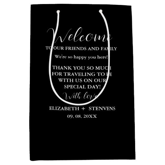 Moderne bruiloft welkomsttas hotel gasten tassen medium cadeauzakje (Voorkant)