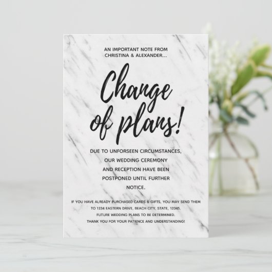 Moderne bruiloft wijziging plannen uitgesteld gean kaart (Staand voorkant)