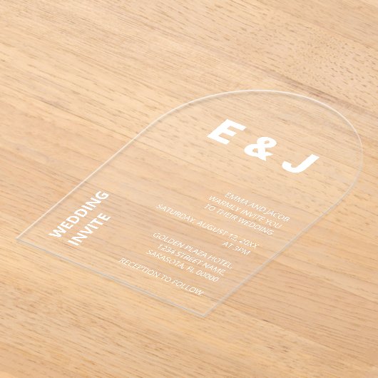 Moderne bruiloft witte tekst acryl uitnodiging (Laagn)