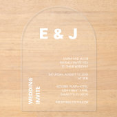 Moderne bruiloft witte tekst acryl uitnodiging (Voorkant)