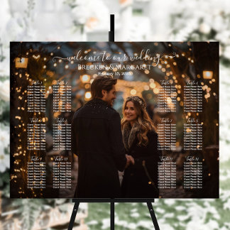 Moderne bruiloft zitgrafiek met foto 12 tafels poster