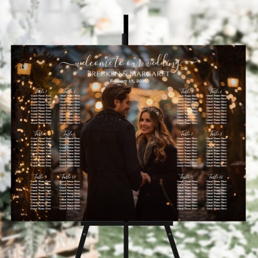 Moderne bruiloft zitgrafiek met foto 12 tafels poster