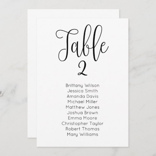 Moderne bruiloft zitkaart. Klassiek tabelplan Kaart (Voorkant / Achterkant)