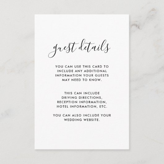 Moderne bruiloft — zwart en wit informatiekaartje (Voorkant)