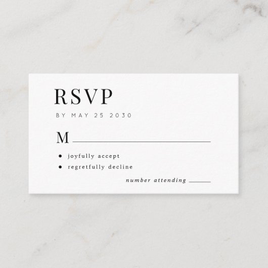 Moderne bruiloft zwart-wit budget RSVP Informatiekaartje (Voorkant)