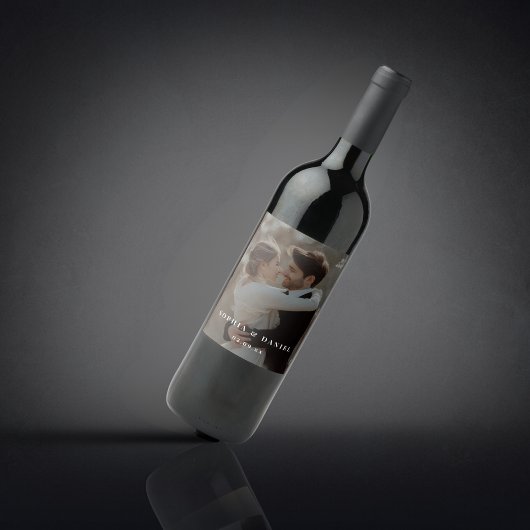 Moderne Bruiloft Zwart & Wit Overlay Foto Wijn Etiket