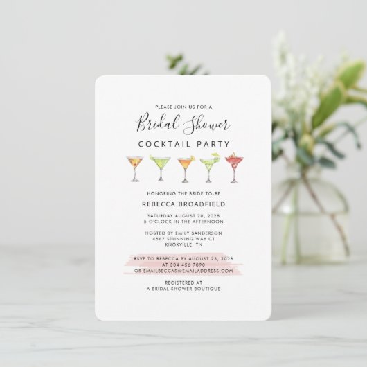 Moderne Bruiloftfeest Script Cocktail Uitnodiging (Staand voorkant)