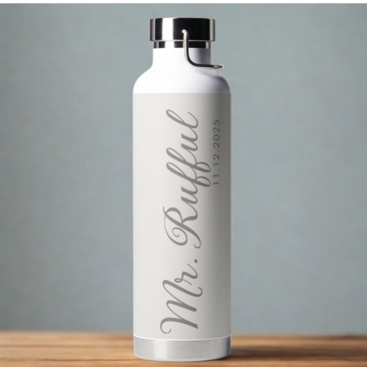 Moderne Bruiloftsbruidegom Naam Datum Orff Witte T Waterfles