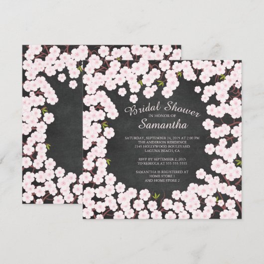 Moderne Bruiloftsbruiloft met Kersenbloesem op Sch Kaart (Voorkant / Achterkant)