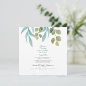 Moderne Bruiloftsfeest Teal Loof Vierkant Kaart (Staand voorkant)