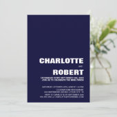 Moderne bruiloftsreceptie in Navyblauw Kaart (Staand voorkant)