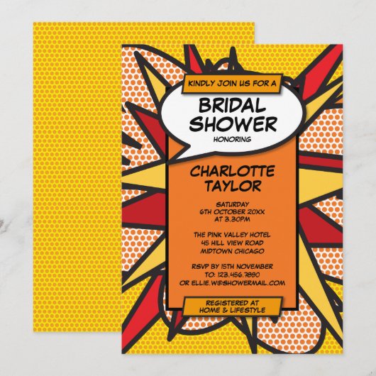 Moderne Bruiloftsshower in Comicbookstijl Kaart (Voorkant / Achterkant)