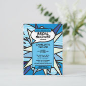 Moderne Bruiloftsshower met Strips in het Blauw Uitnodiging Briefkaart (Staand voorkant)