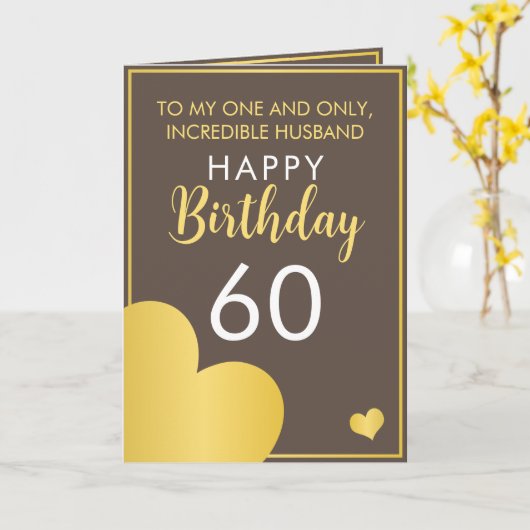 Moderne Bruin en Gouden Echtgenoot 60ste Verjaarda Kaart (Gele Bloem)