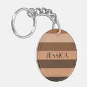 Moderne Bruin Gestreepte Patroonnaam Sleutelhanger (Voorkant Links)