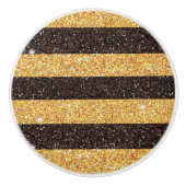 Moderne Bruin Gouden Glitter Bumblebee Stripes Keramische Knop (Voorkant)