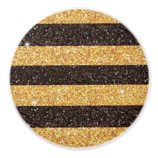 Moderne Bruin Gouden Glitter Bumblebee Stripes Keramische Knop (Voorkant)