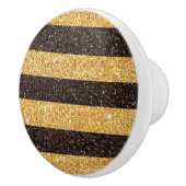 Moderne Bruin Gouden Glitter Bumblebee Stripes Keramische Knop (Rechts)