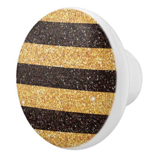 Moderne Bruin Gouden Glitter Bumblebee Stripes Keramische Knop (Rechts)