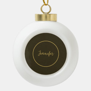 Moderne Bruin & Gouden Kleur Kalligrafie Duidelijk Keramische Bal Ornament