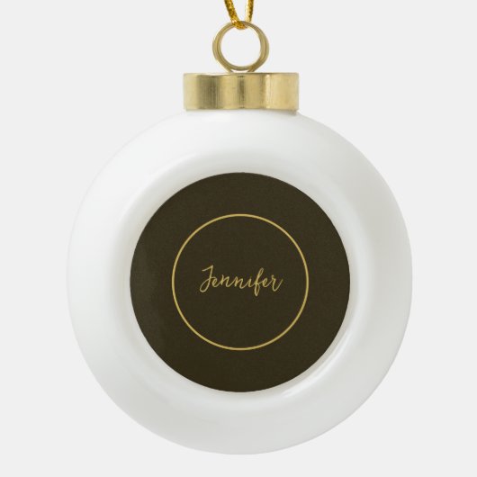 Moderne Bruin & Gouden Kleur Kalligrafie Duidelijk Keramische Bal Ornament (Voorkant)
