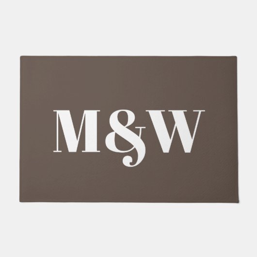 Moderne bruin-witte monogram-initialen deurmat (Voorkant)
