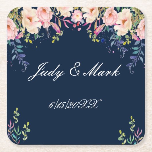 Moderne bruinachtige botanische bruiloft kartonnen onderzetters (Voorkant)