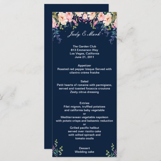 Moderne bruinachtige botanische bruiloft menu (Voorkant / Achterkant)