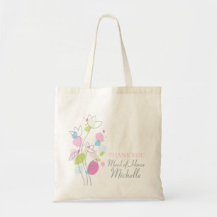Moderne bruinbloemendemachtster voor de bruiloft tote bag