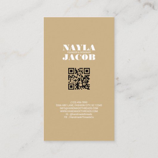 Moderne Bruine Aarde Tone Geruit Patroon QR Code Visitekaartje (Achterkant)