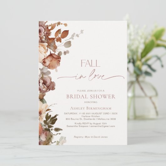 Moderne Bruine Bloemen Herfst In Love Vrijgezellen Kaart (Staand voorkant)