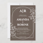 Moderne Bruine Bloemen Huwelijksuitnodiging Kaart (Voorkant)