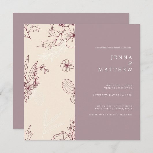 Moderne bruine bruiloft kaart (Voorkant / Achterkant)