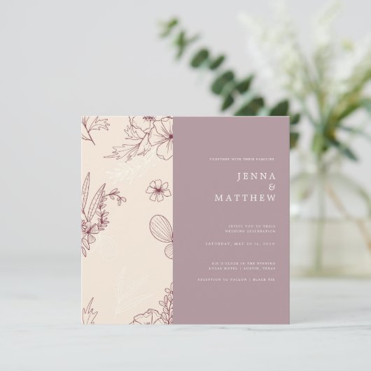 Moderne bruine bruiloft kaart (Staand voorkant)