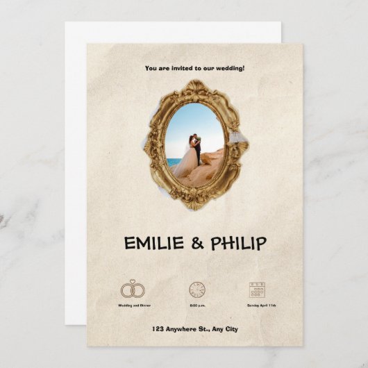 Moderne bruine bruiloft uitnodiging (Voorkant / Achterkant)