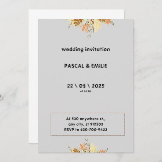 Moderne bruine bruiloft uitnodiging (Voorkant / Achterkant)