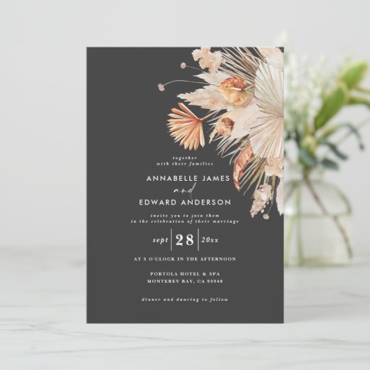 Moderne bruine bruine pampasgrasbruiloft (Staand voorkant)