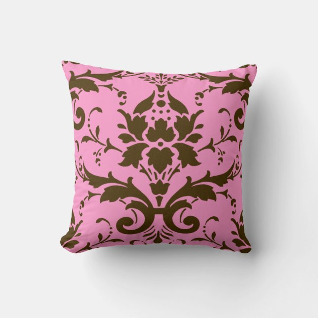 Moderne  bruine Damask op roze Sierkussen (Voorkant)