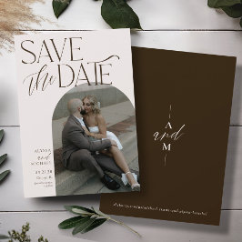 Moderne Bruine Eenvoudige Boog Foto Elegante Huwel Save The Date