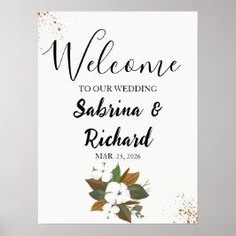 Moderne Bruine en Crème Bloemen Welkom bruiloft te Poster