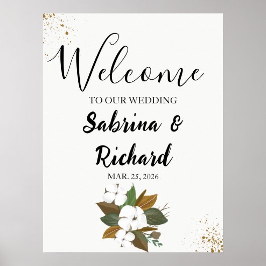 Moderne Bruine en Crème Bloemen Welkom bruiloft te Poster (Voorkant)