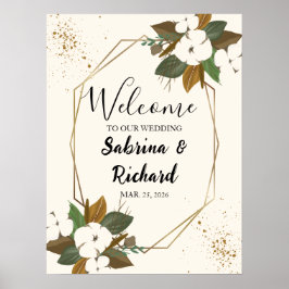 Moderne Bruine en Crème Bloemen Welkom bruiloft te Poster