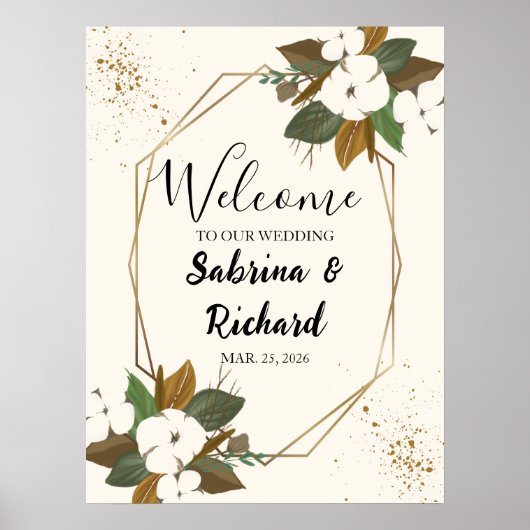 Moderne Bruine en Crème Bloemen Welkom bruiloft te Poster (Voorkant)