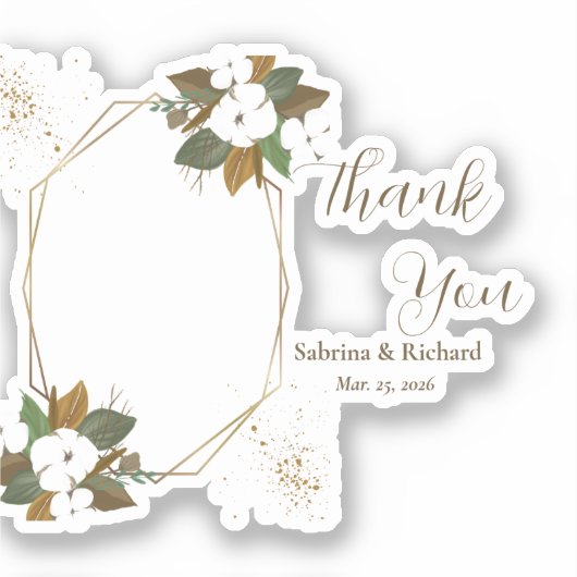 Moderne bruine en crème bloemendank u gunsten sticker (Voorkant)