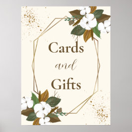 Moderne bruine en crème bloemige Kaarten en gesche Poster