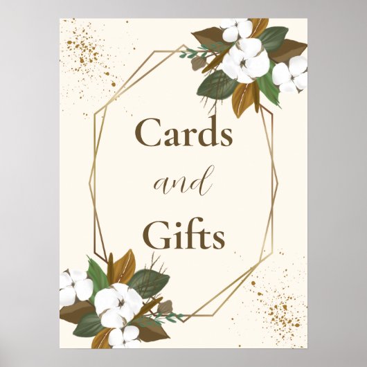 Moderne bruine en crème bloemige Kaarten en gesche Poster (Voorkant)