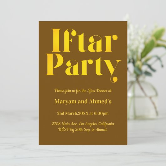 Moderne Bruine en Gouden Iftar Party Kaart (Staand voorkant)