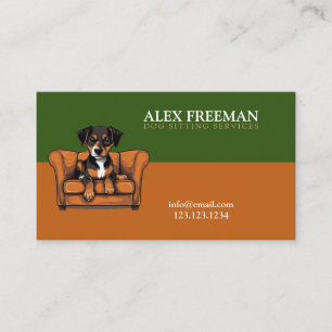 Moderne Bruine en Groene Sofa Puppy Dog Sitting Visitekaartje